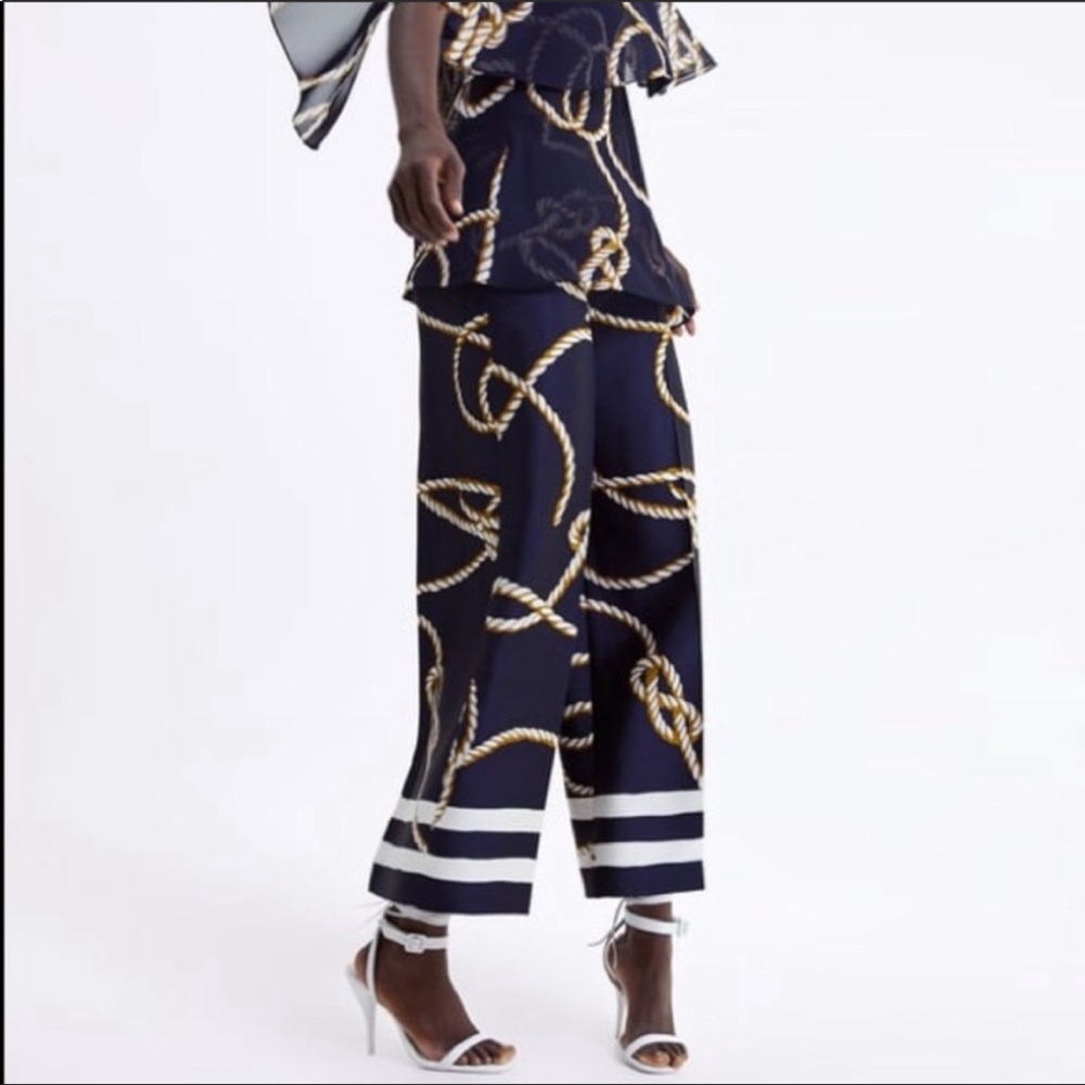 Zara Flowy Rope Print Crop Pants